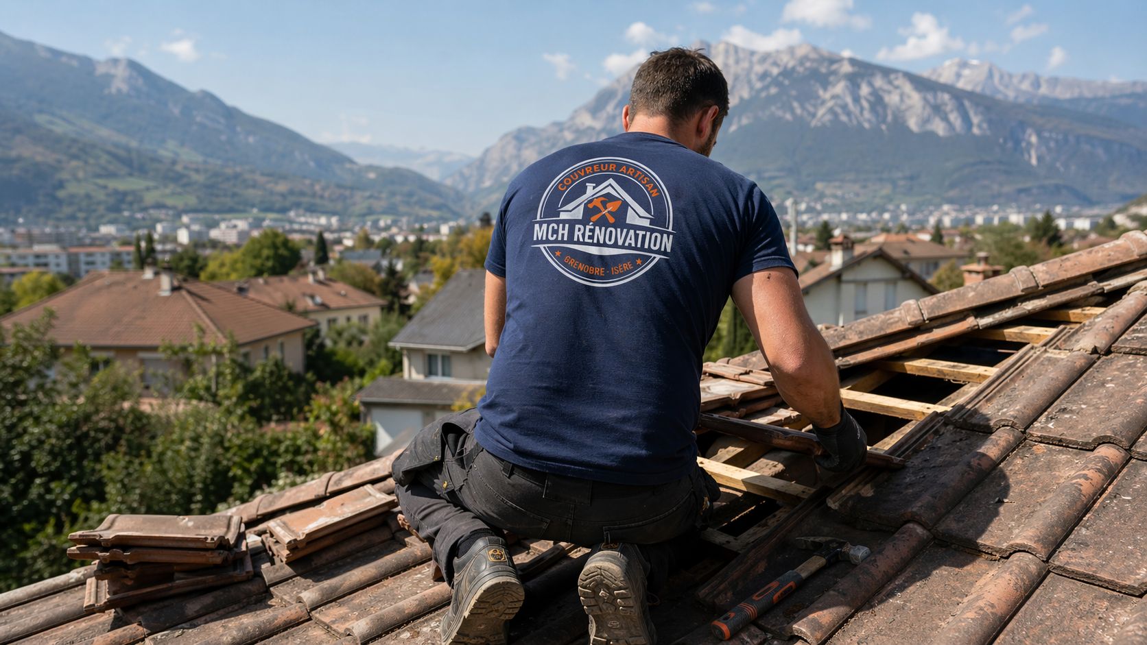 Artisan couvreur en réparation de toiture à Grenoble